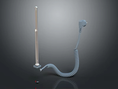 Silver Switch Panel with Columnar Design Stable Base Coiled Cable Plug on Dark Reflective Background 3d model