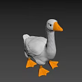 3D Game Character White Duck with Orange Beak and Feet on Green Background
