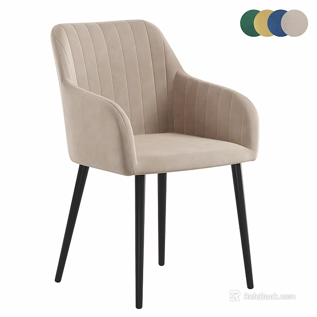 Modern Beige Upholstered Armchair With Vertical Striped Backrest And Black Legs 3d model 