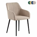 Modern Beige Upholstered Armchair With Vertical Striped Backrest And Black Legs