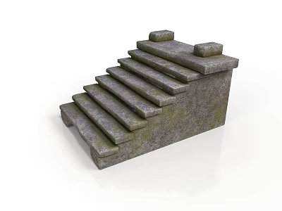 Gray Stone Steps With Moss Covered Tiered Design And Side Wall Blocks 3d model