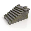 Gray Stone Steps With Moss Covered Tiered Design And Side Wall Blocks 3d model