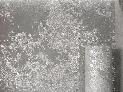 Silver Textured Wallpaper With Intricate Decorative Pattern And Roll Design 3d model