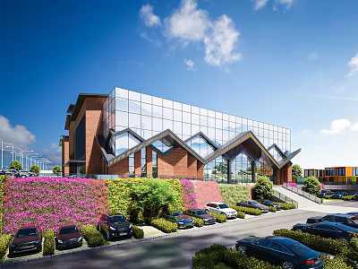 Vibrant Park Landscape With Colorful Flower Green Wall Trees And Lawn Under Blue Sky 3d model