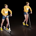 People Riding White and Black Scooters in Yellow Sweaters and Denim Shorts