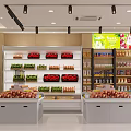 Bright Mall Store Interior With Fresh Fruits And Food Items On Display Shelves