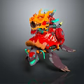 Fantasy Character Riding Mythical Dragon Creature With Orange Head Red Armor Green Claws And Swords