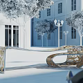 Modern Outdoor Chair with Unique Curved Shape Metal Frame and Patterned Seat for Park Plaza