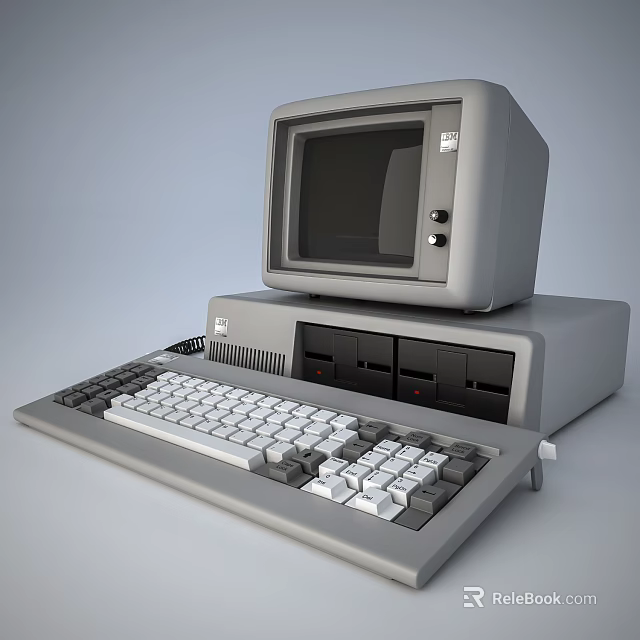 Vintage Desktop Computer With CRT Monitor Keyboard And Floppy Disk Drives 3d model 