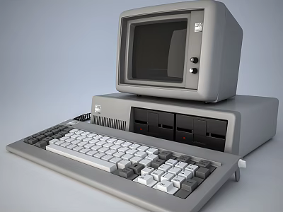 Vintage Desktop Computer With CRT Monitor Keyboard And Floppy Disk Drives 3d model
