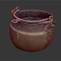 Vintage Bronze Daily Life Container With Double Ring Handles Blue Interior And Patina Texture
