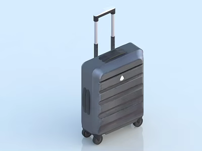 Modern Gray Suitcase With Telescopic Handle And Rolling Wheels Stylish Striped Exterior For Travel 3d model