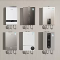 Various Modern Water Heaters With Digital Displays And Different Color Designs