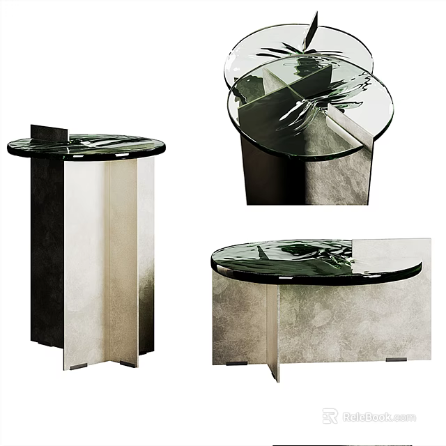 Modern Glass Top Side Table With Metal Base And Geometric Design Structure 3d model 