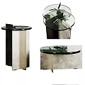 Modern Glass Top Side Table With Metal Base And Geometric Design Structure 3d model