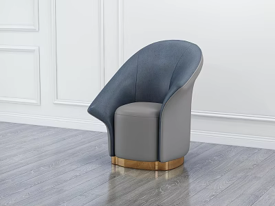 Elegant Modern Accent Chair Featuring Curved Leather Back And Gold Metal Base On Wooden Floor 3d model