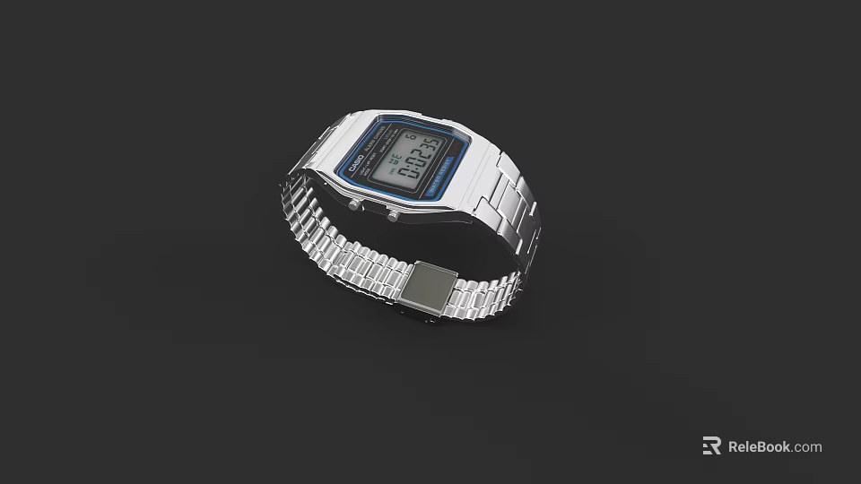 Digital Watch With Silver Metal Strap And Square Dial Digital 3d model 