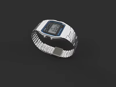 Digital Watch With Silver Metal Strap And Square Dial Digital 3d model
