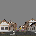 Traditional Chinese Commercial Street With Classic Architecture Red Lanterns Pedestrians Stone Paved Paths Trees