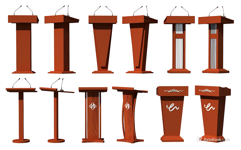 Stylish Functional Podiums Featuring Various Wood Grain Designs And Microphones 3d model 