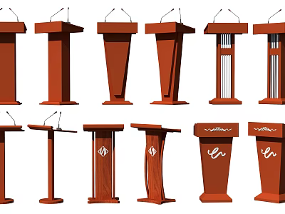 Stylish Functional Podiums Featuring Various Wood Grain Designs And Microphones 3d model
