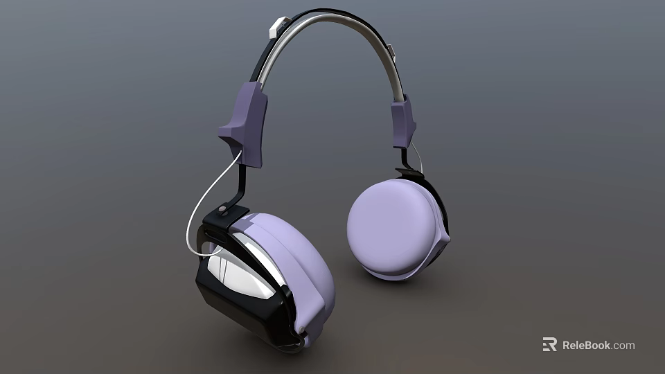 Modern Over Ear Headphones With Purple Black Design Silver Headband And Soft Ear Cups 3d model 