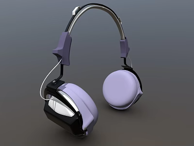 Modern Over Ear Headphones With Purple Black Design Silver Headband And Soft Ear Cups 3d model