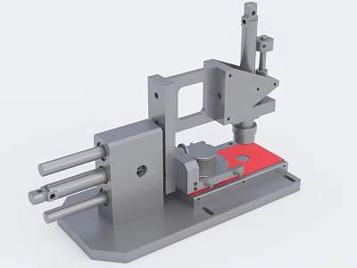 Industrial Precision Press Equipment With Metal Frame Cylinders And Red Workbench 3d model