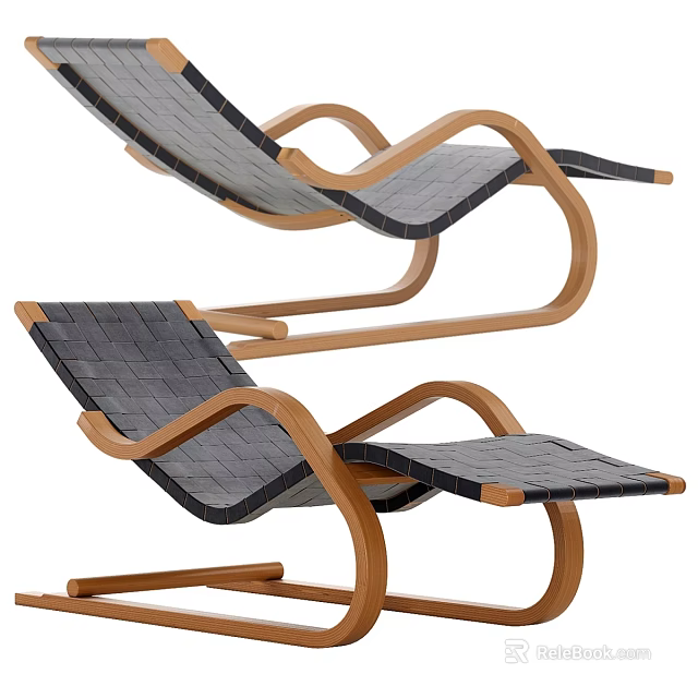 Modern Wooden Frame Chairs With Woven Seats And Curved Armrests 3d model 