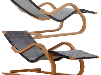 Modern Wooden Frame Chairs With Woven Seats And Curved Armrests 3d model