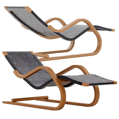 Modern Wooden Frame Chairs With Woven Seats And Curved Armrests 3d model