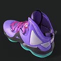 High Top Purple Basketball Shoes With Pink Laces Transparent Green Sole And Mesh Upper Design