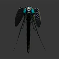 Turquoise Dragonfly with Transparent Wings and Yellow Iridescence on Dark Background Showing Reflection
