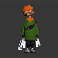 Game And Movie Character In Orange Beanie Green Coat Holding Shopping Bags With White Sneakers