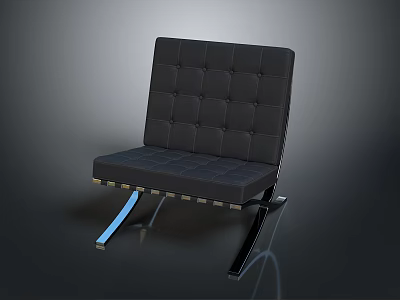 Modern Black Tufted Chair With Metal Frame And Comfortable Seat Cushion 3d model