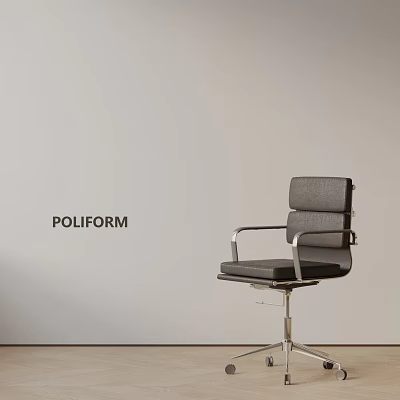Poliform Office Chair With Black Leather Modern Design And Metal Frame 3d model