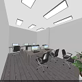 Open Public Office Space Interior Design With Multiple Workstations Desks Chairs And Plants 3d model