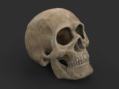 Detailed 3D Model of Human Skull with Textured Surface and Visible Teeth 3d model