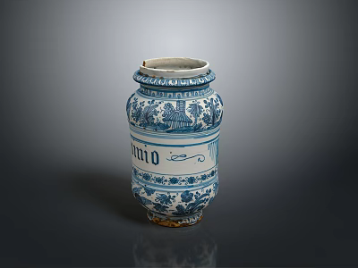 Sculpted Ceramic Jar With Blue And White Ornate Patterns And Traditional Design 3d model