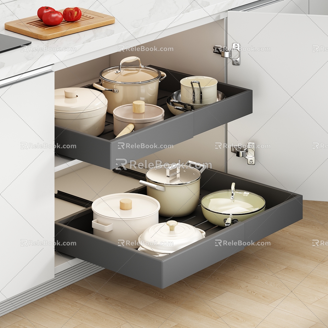 Kitchen pull-out storage rack 3d model