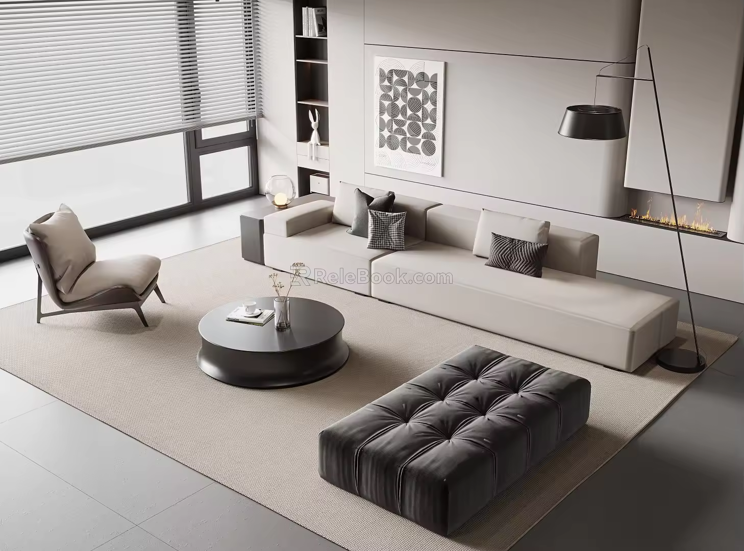 Sofa Coffee Table Combination Multi-person Sofa Coffee Table Single Casual Chair Lazy Sofa Metal Floor Lamp Side Table Jewelry Ornaments 3d model