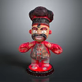 Cartoon Chef Figurine With Tall Hat Big Mustache Red Body And Base