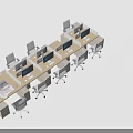Office Desk And Chair Set With Multiple Workstations Computer Monitors And Ergonomic Chairs 3d model