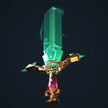 Green Crystal Sword With Transparent Blade And Gold Pink Hilt Decorations In Fantasy Style