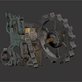 Vintage Mechanical Car Model With Gears And Metal Parts On White Surface