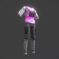 Futuristic Tactical Outfit With Glowing Pink Accents Straps Pocketed Pants And Patterned Socks
