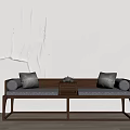 Chinese Style Luohan Bed With Wooden Frame And Gray Cushions In Minimalist Interior