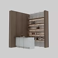 Elegant Modern Wine Cabinet With Wooden Shelves Stone Counter Illuminated Wine Bottles And Glasses