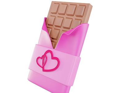 Pink Wrapped Chocolate Bar With Heart Shaped Decoration And Brown Block 3d model