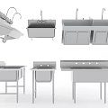 Various Style Kitchen Sinks with Single Double Bowl and Stand Leg Designs 3d model
